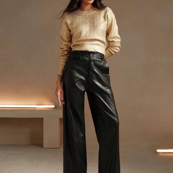 Gold Casual Women's Spray Coated Crew Neck Long Sleeve Minimalist Sweater - Picture 5 of 9